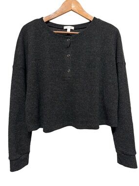 Abound Black Cropped Henley Sweater Boxy Minimalist Grunge Cozy